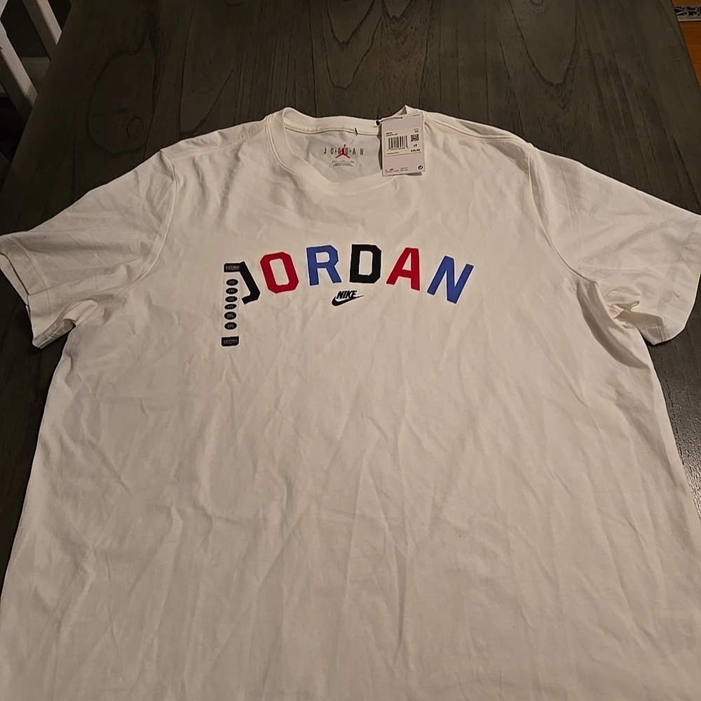 Jordan White Tee with Red and Blue Logo